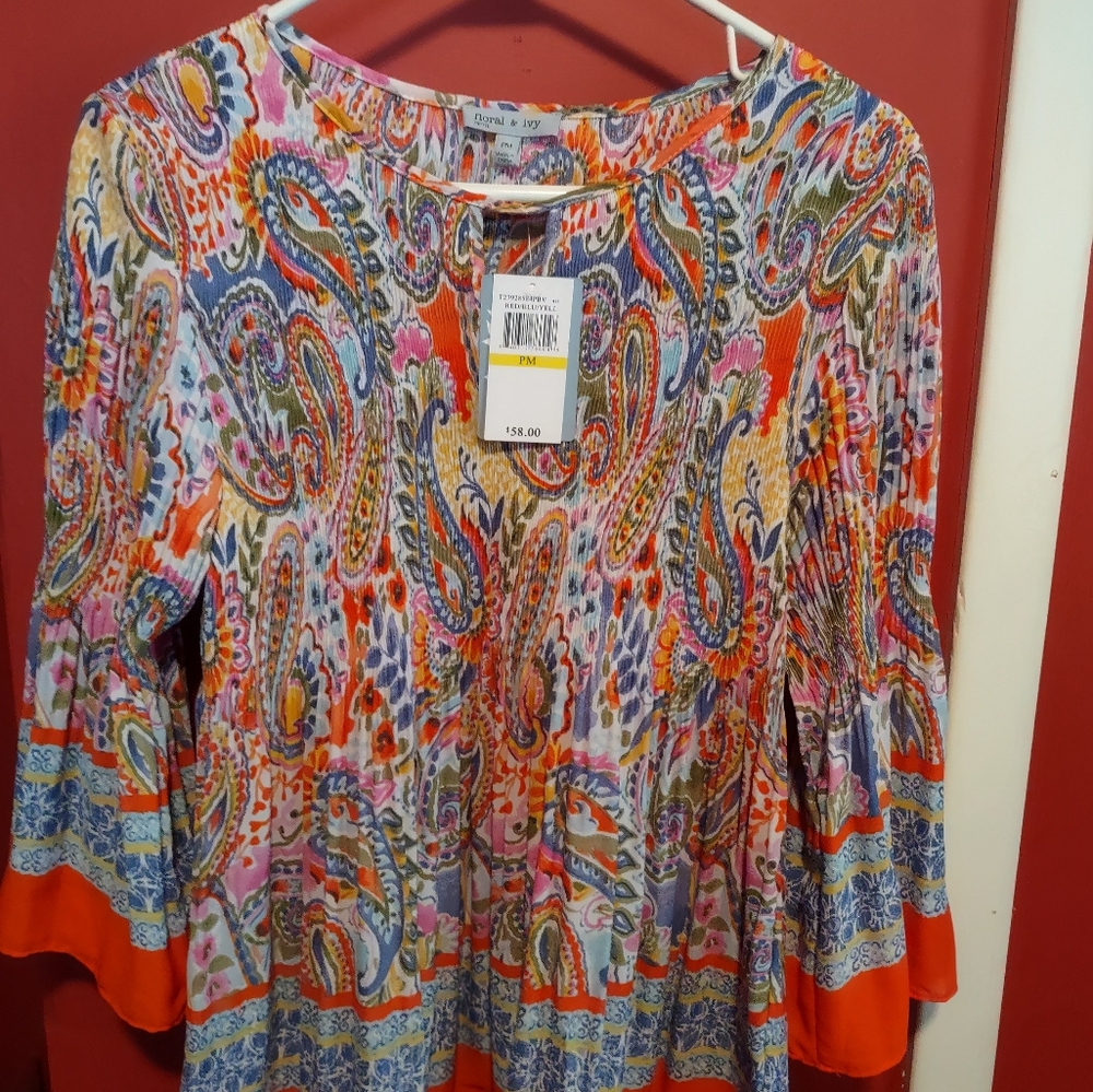 Ruffled Red and Orange 3/4 Sleeve Blouse